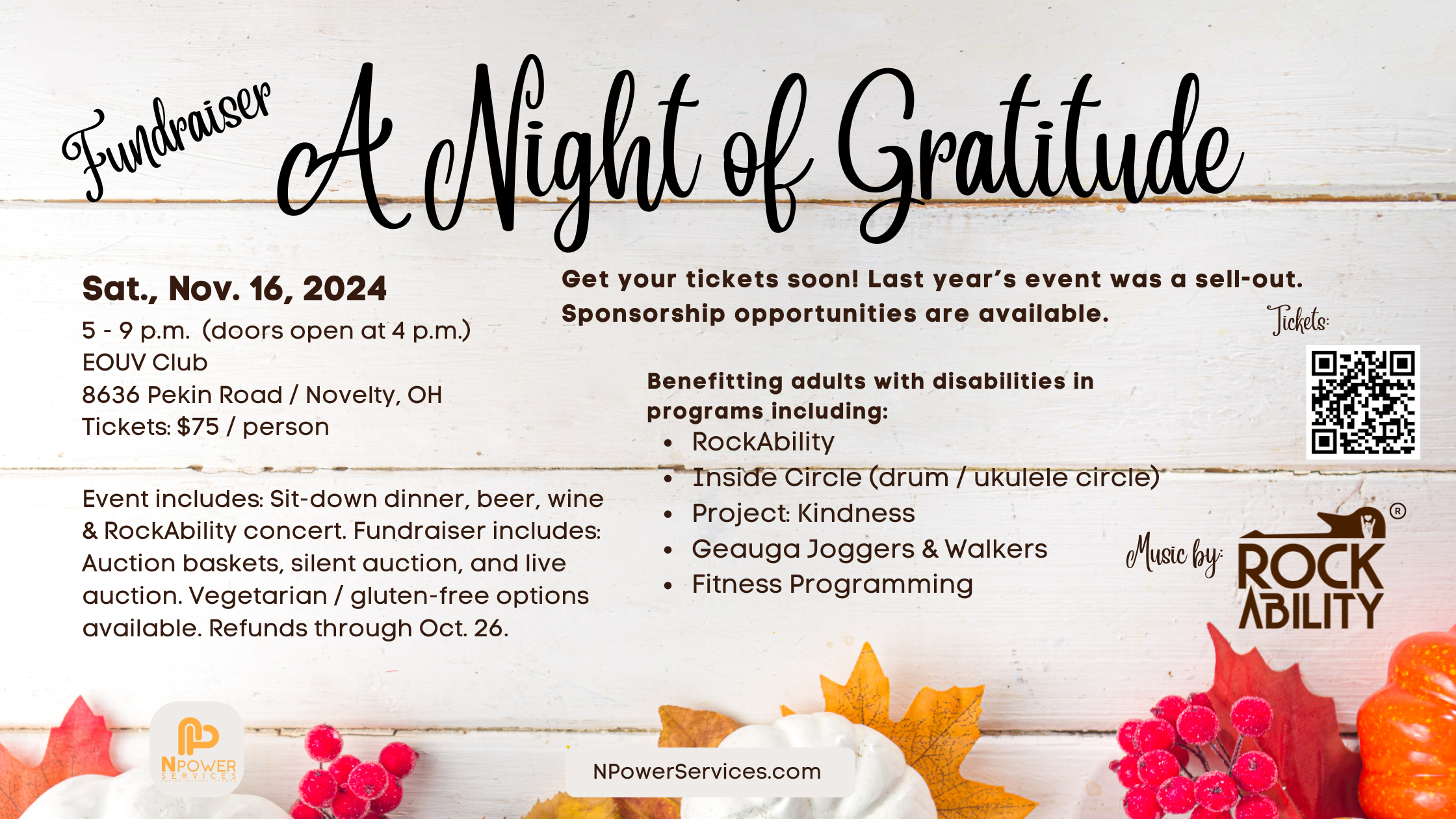 Website banner Gratitude Night Fundraiser